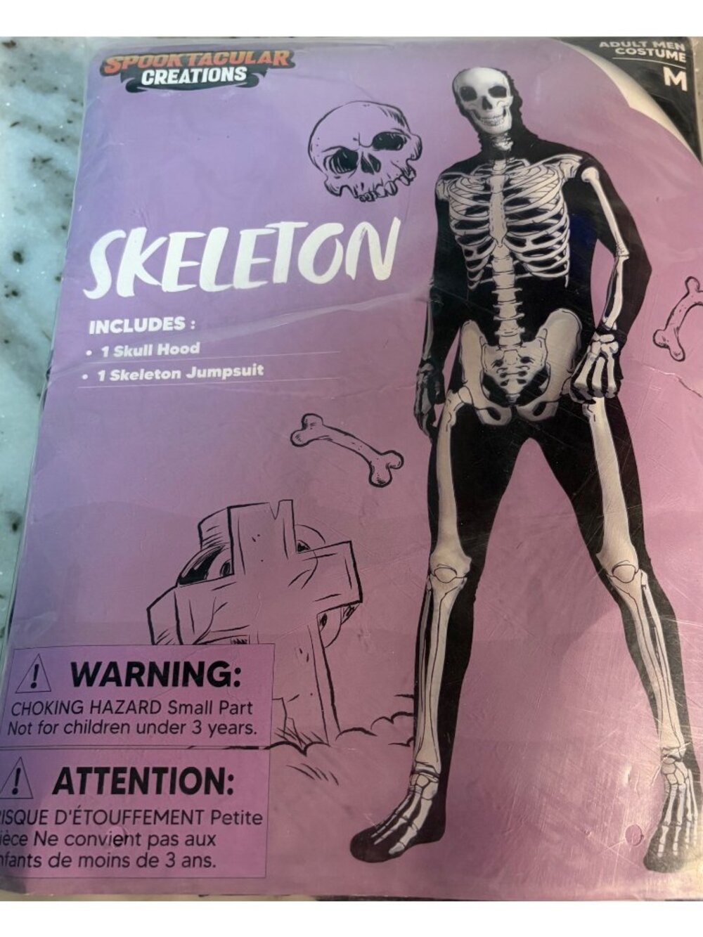Adult SKELETON Men Halloween Jumpsuit Skull Hood Suit Bones MEDIUM Cosplay